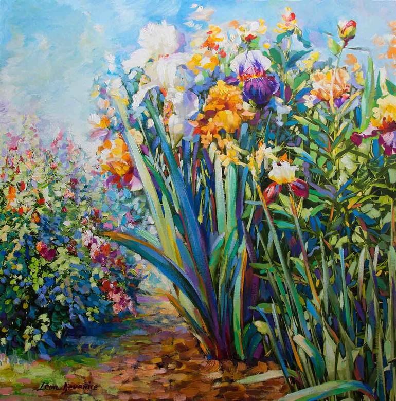 Garden Painting Wall Art On Canvas Of Spring Flowers In The Summer Time By Leon Devenice Saatchi - Garden Wall Art Painting