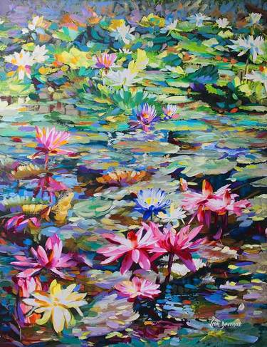 Sacred Lily Pond & Lotus  — landscape painting on canvas by Leon Devenice thumb