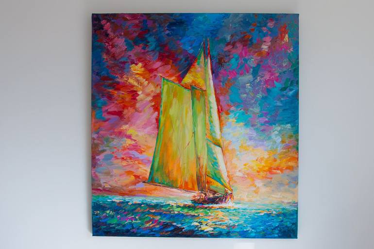 Original Impressionism Boat Painting by Leon Devenice