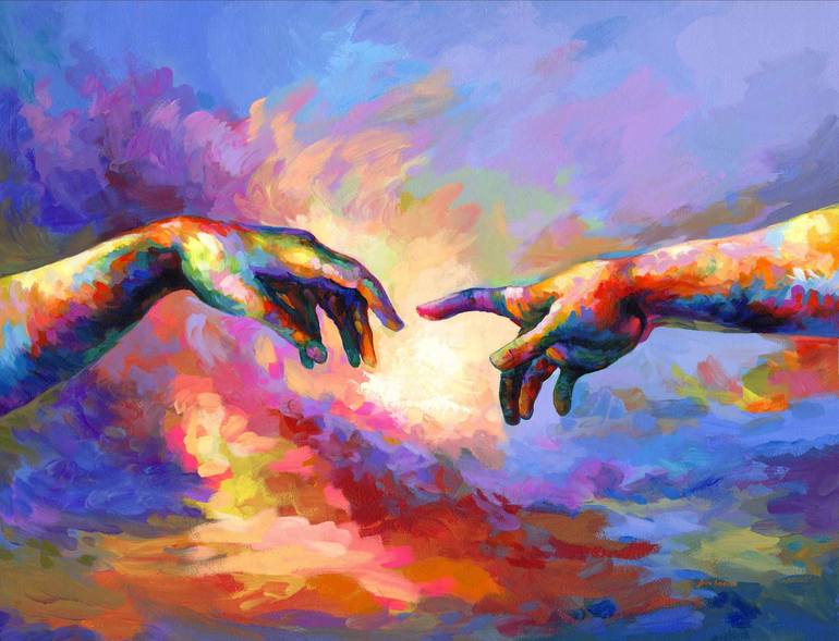 The Creation of Adam Hands Painting by Leon Devenice | Saatchi Art