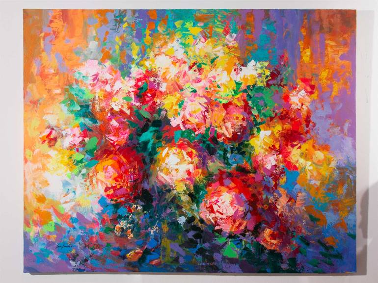Original semi abstract Floral Painting by Leon Devenice