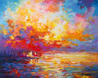 Original Abstract Seascape Paintings by Leon Devenice