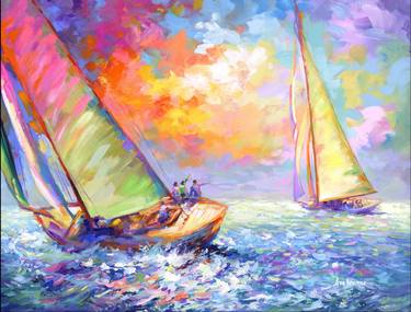 Original Impressionism Yacht Paintings by Leon Devenice