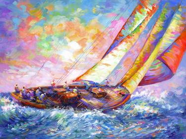 Original Impressionism Yacht Paintings by Leon Devenice