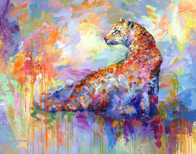 Vibrant watercolor leopard wildlife painting Painting by Svetlana
