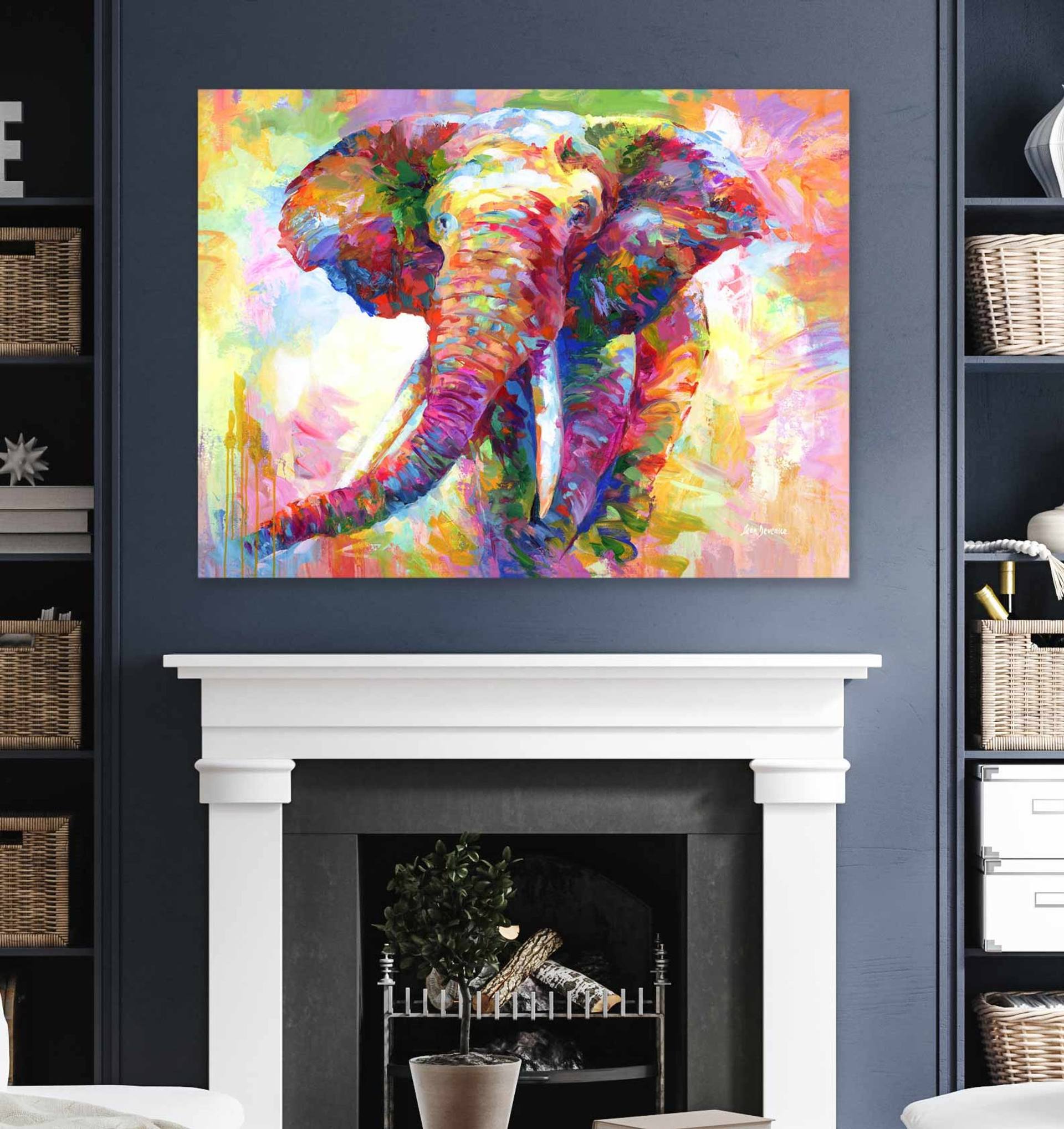 Colorful Elephant Painting by Leon Devenice