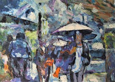 Umbrellas, cityscape oil painting thumb