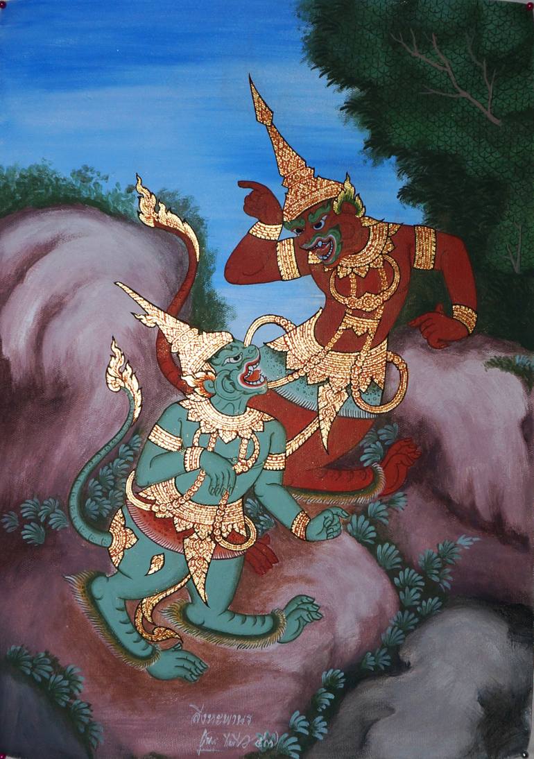 Thai Mythical Singha Panorn (Lion Monkey) Painting by panapat uawithya