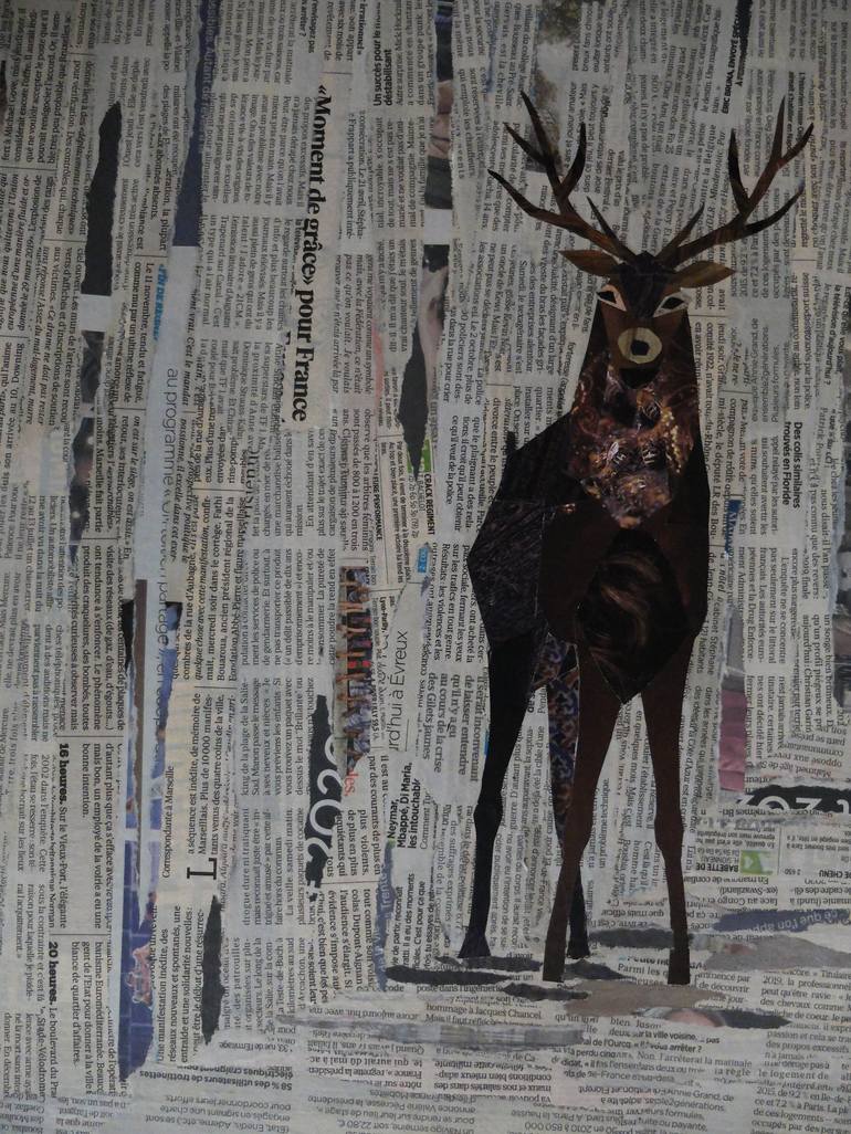 Original Figurative Animal Collage by Laurence Hochin