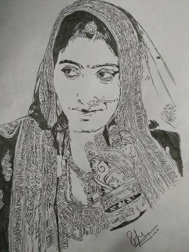 Saatchi Art Artist Pawan Sarswa; Drawings, “Rajasthani lady potrait” #art