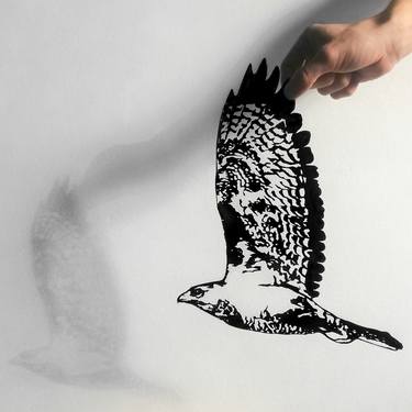 Paper Cut Artwork- Red Tailed Hawk Art- Hawk Artwork- Hawk Wall Art- Native American Hawk Art- Flying Bird Wall Art- Black Bird Art thumb