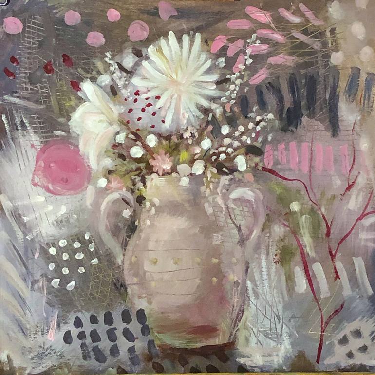 Flowers, grey and white and pink Painting by Marie-Louise Avery ...