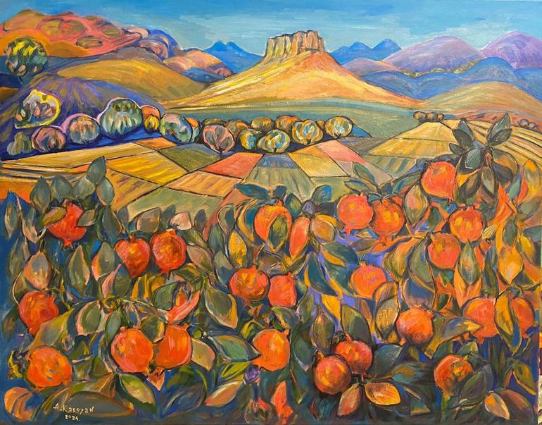 Pomegranate gardens in the mountains Painting by Albert Karoyan ...