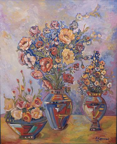 Original Fine Art Floral Paintings by Albert Karoyan