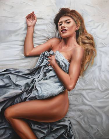 Print of Photorealism Women Paintings by Peter Vámosi - VamosiArt group