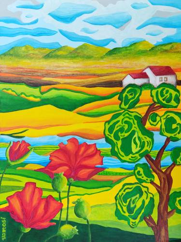 Spring country landscape with popppies by Peter Vamosi thumb