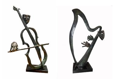 Diptych sculpture Cellist and Harp player by Kristof Toth thumb