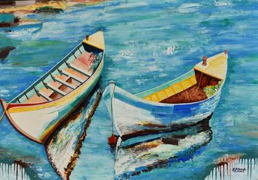 Print of Impressionism Boat Paintings by R P Singh
