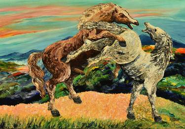 Horses #P1- Palette Knife | Brush Oil Painting - thumb
