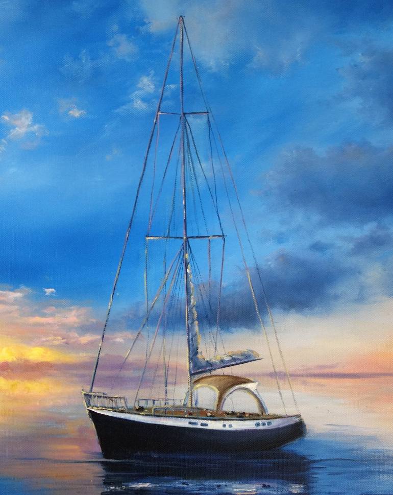 Original Fine Art Sailboat Painting by Mariia Ignatkina