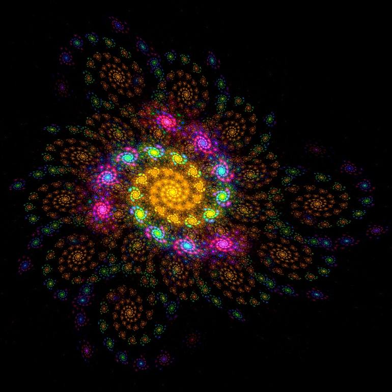 Neon Constellation Chaotica Spiral Fractal Design - Print
