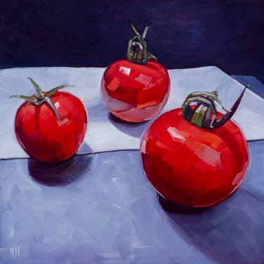 Three Red Tomatoes on White thumb