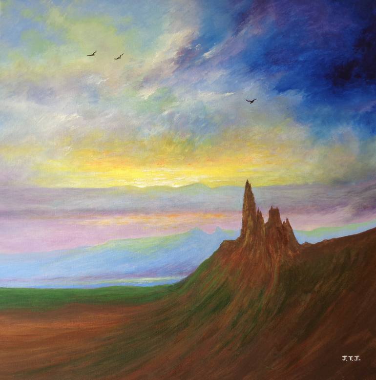 Original Landscape Painting by Jean Tatton Jones | Expressionism Art on Canvas | The Old Man of Storr on Skye