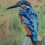Portrait of a kingfisher bird. Acrylic on canvas on cardboard.