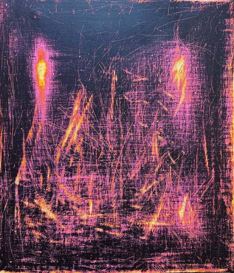 和硯　硯板　蒼龍石⑰　曲線と直線の融合美 Between The Lines #7 (Spark, Reborn 火光, 重生) Painting by