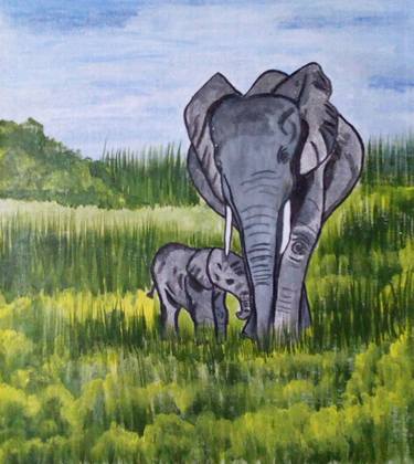 Baby and mother elephants thumb