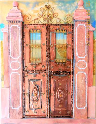 Neoclassical entrance door copper and acrylic on board 45 cm x35 cm 3d thumb