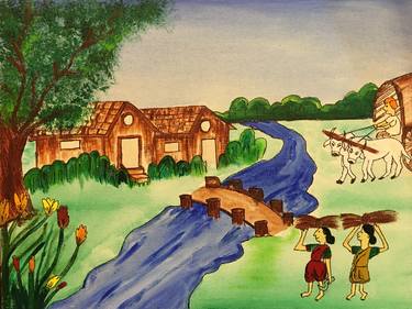 Village Painting on canvas thumb