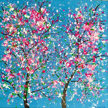 “Cherry blossom” flowers, spring blue, pink, calm modern thumb