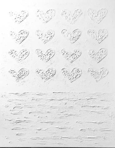White hearts - 3D plaster wall objects relief thumb