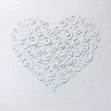 Flowers on white heart - 3 D textured minimalistic Pop Art, Love thumb