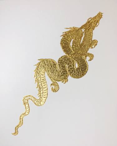 Golden dragon on white - 3D, gold leafing, wall objects relief thumb