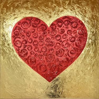 Red Heart on gold - 3D Love, Amour, Amore Pop Art thumb