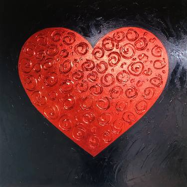Red Heart on black - 3D love, Amour, Amore minimalism Pop Art thumb