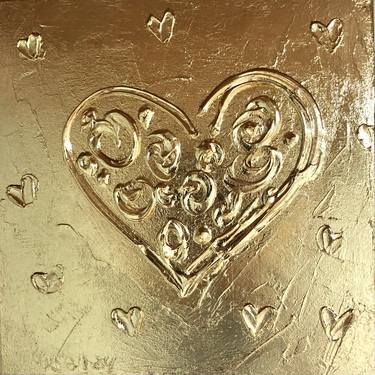 Flowers on golden heart - Love, Amour, Liebe 3D plaster thumb