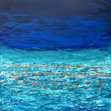 Turquoise blue horizon - 3D Seascape, ocean, water minimalistic thumb