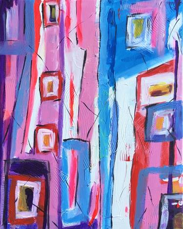 Abstract Painting blue, red violet, thumb