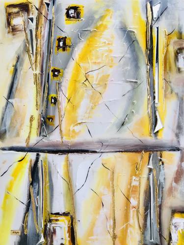 Yellow gray white acrylic Abstraction thumb