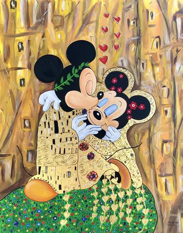The Kiss Mickey Mouse and Minnie Mouse, Inspired by THE KISS, Gustav Klimt - gold painting thumb