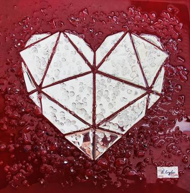 Red Heart - mirror, epoxy, resin art, red silver thumb