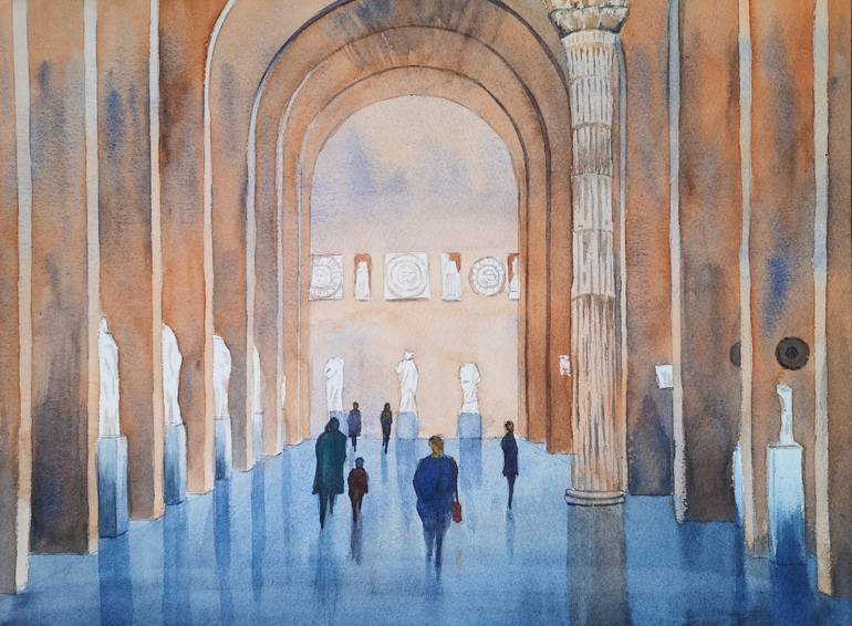 Original Architecture Painting by Carmen Alvarez | Contemporary Art on Paper | Museo Nacional de Arte Romano, Merida