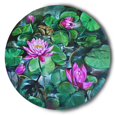 Round floral painting.