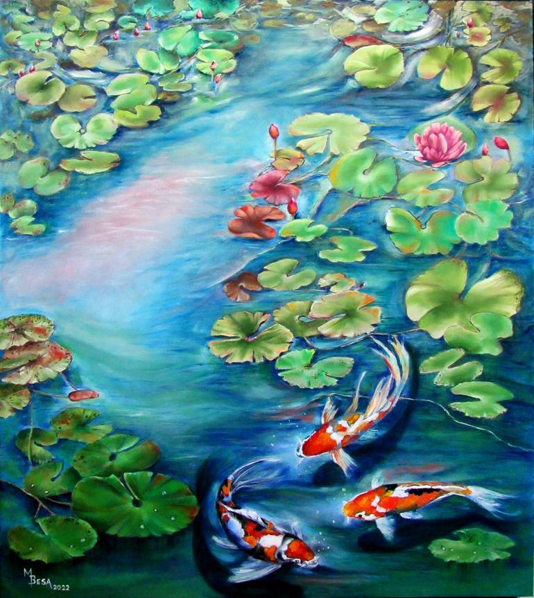 Watergarden With Koi Painting by Miriam Besa