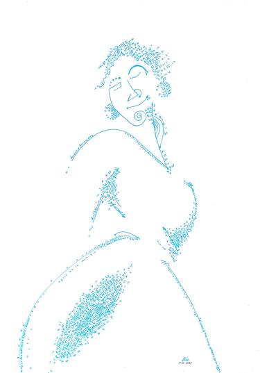 Drawing of Blue Lady,  Nude Girl, Wall Art for Bedroom thumb