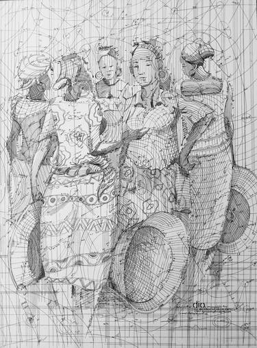 Communication / Market Women/ Ink Art / Mathematical Art thumb