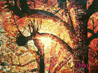 Paper Collage / New Day / Sunset In The Woods / Magazine Collage /  African Art / Nature Art / Sunset / Trees thumb